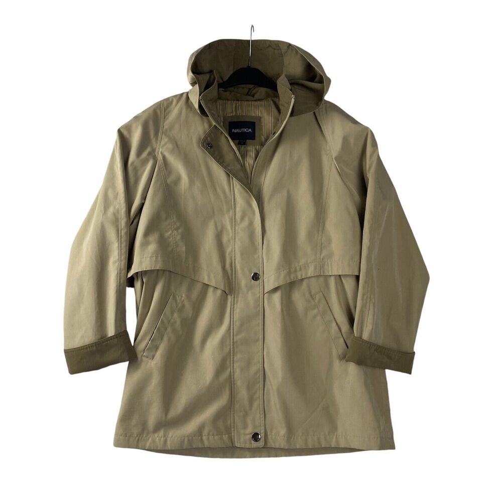 Nautica Women's Beige XL Removable Hood Winter Coat Zip out Lining Windbreak‎